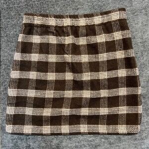 Fashion on Earth Plaid Mini Skirt Brown White Wool Blend‎ Size Small
